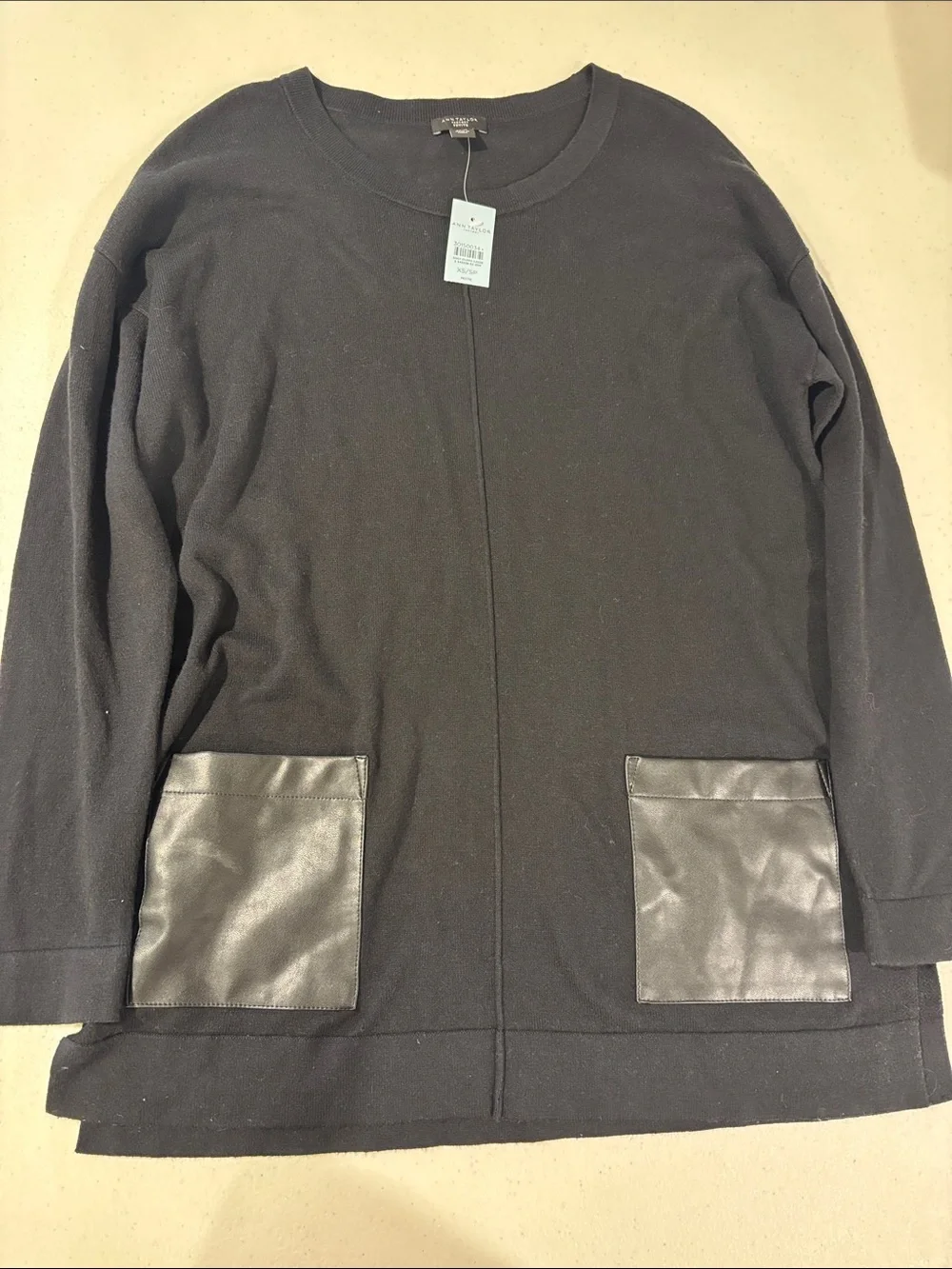 Ann Taylor Factory Petite Black Crew Neck Sweater Top